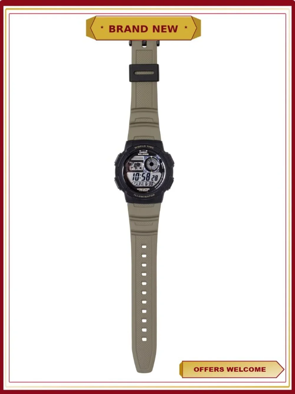 Mens Digital Watch Quartz 10-Year Battery 100M Water Resistant LED Light